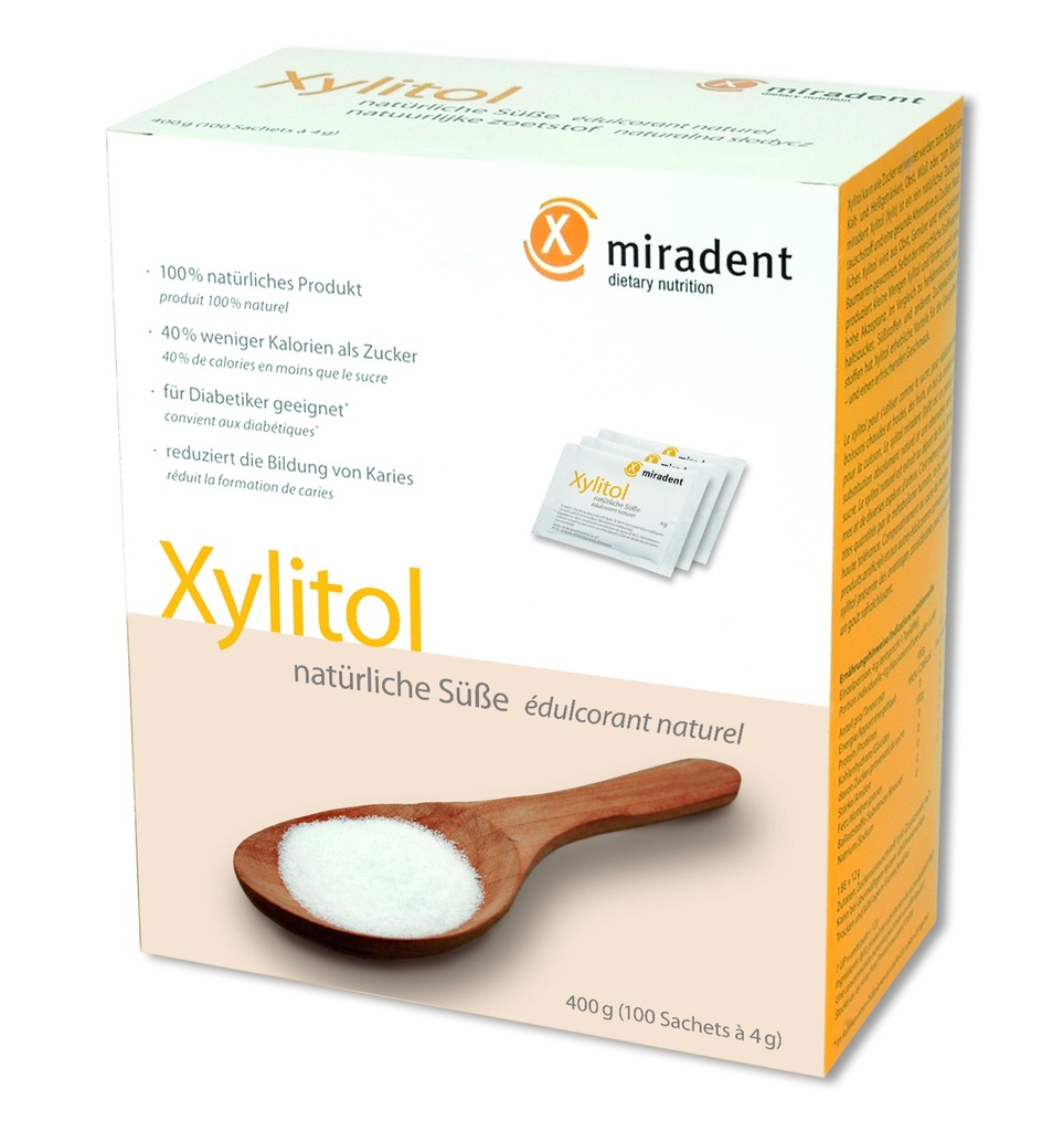 Xylitol Miradent edulcorante en polvo sachets 100x4 gr.