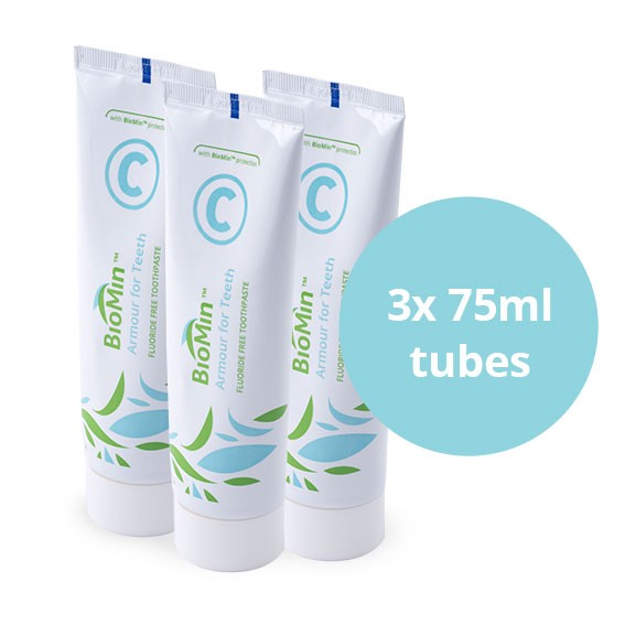 Pack 3 uds Pasta dental BioMin C sin Flúor bote 75 ml