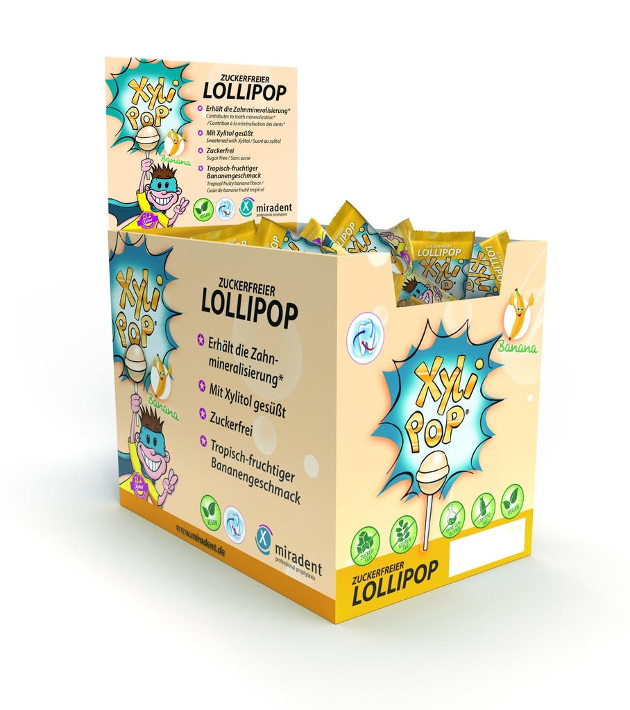 CAJA 50 uds XyliPOP Lollypop - Caramelo de palo sabor Plátano