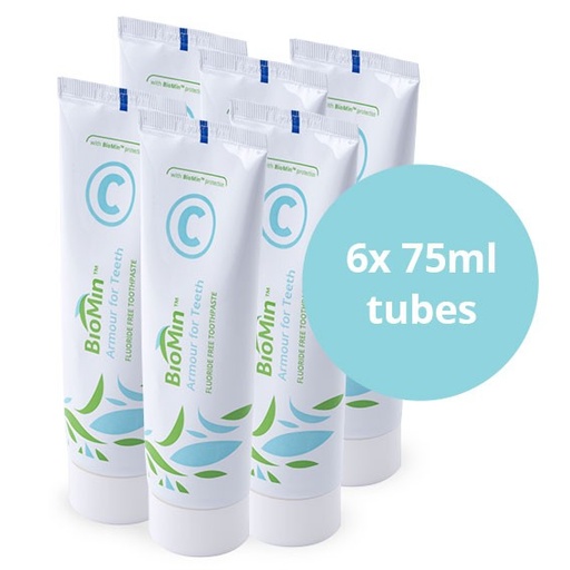 Pack 6 uds Pasta dental BioMin C sin Flúor bote 75 ml