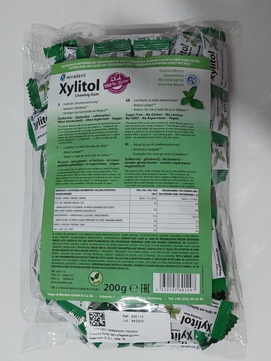 [630114] Chicle Xylitol Miradent bolsa 100x2 uds Sabor Hierbabuena