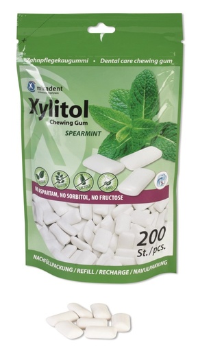 [630300] Bolsa Chicles Xylitol Miradent sabor Hierbabuena 200 uds