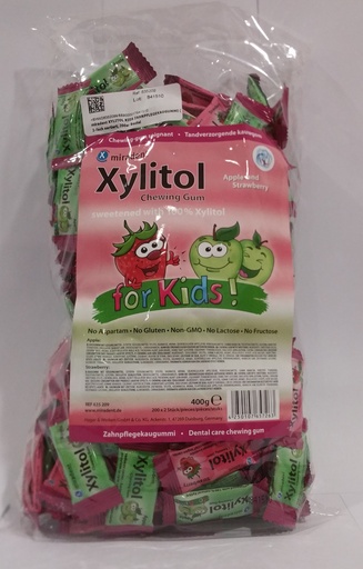 [635209] Bolsa Chicle Xylitol Miradent sabores surtidos Manzana y Fresa (200x2 uds)