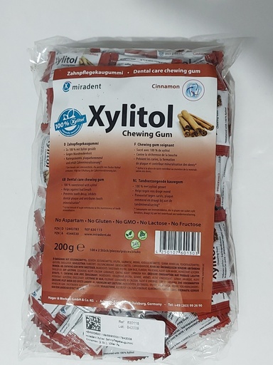 [630115] Chicle Xylitol Miradent bolsa 100x2 uds Sabor Canela