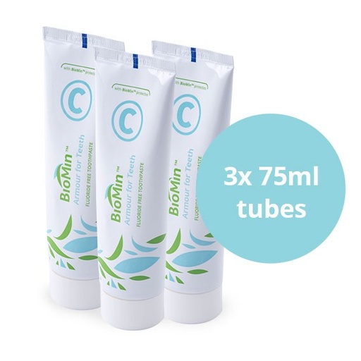 Pack 3 uds Pasta dental BioMin C sin Flúor bote 75 ml