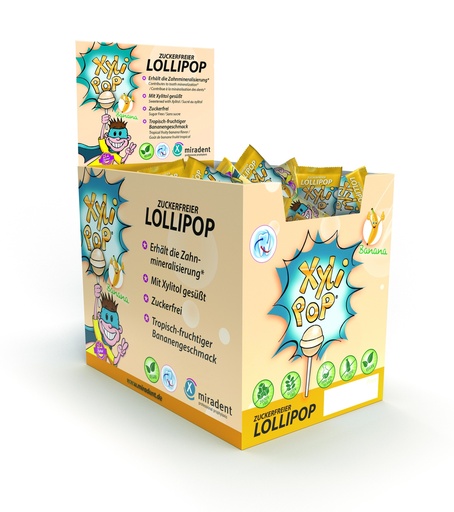 [630251] CAJA 50 uds XyliPOP Lollypop - Caramelo de palo sabor Plátano
